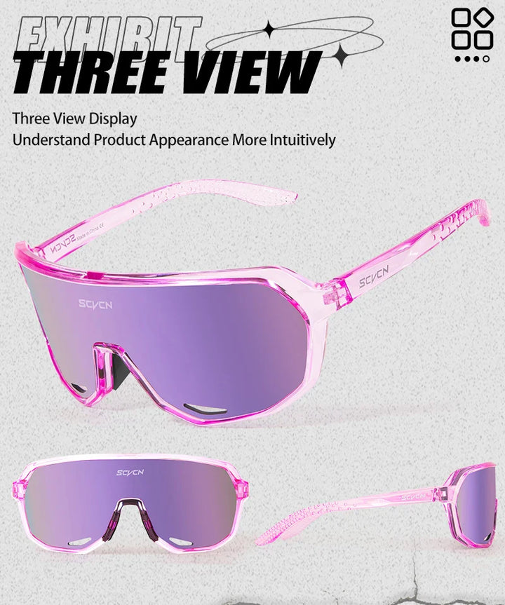 SCVCN S62 Photochromic Cycling Sunglasses - Smart Color Change Lens - UV400 TR-90 Ultralight Eyewear for MTB &amp; Road Bike Racing