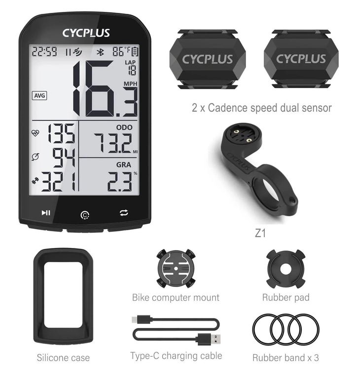 CYCPLUS M1 Smart GPS Bike Computer - 2.9-inch Huge Screen Wireless Speedometer with ANT+ &amp; Bluetooth for Strava Sync