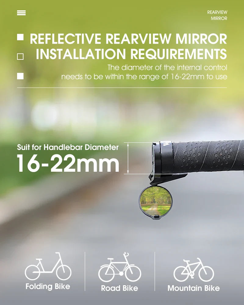 WEST BIKING HD Convex Bike Mirror - 360° Adjustable Universal Wide-Angle Mirror