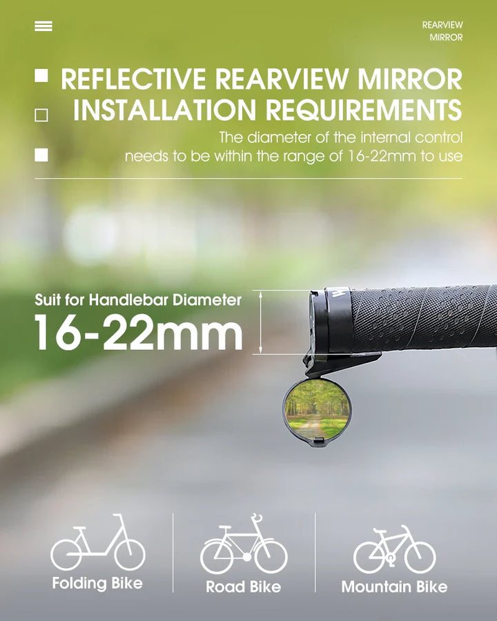 WEST BIKING HD Convex Bike Mirror - 360° Adjustable Universal Wide-Angle Mirror