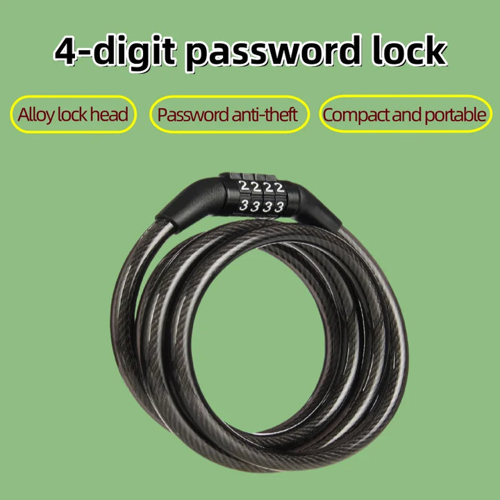 Anti-Theft Bicycle Lock - 4-Digit Password Security with 1-Meter Ultra-Strong Steel Cable