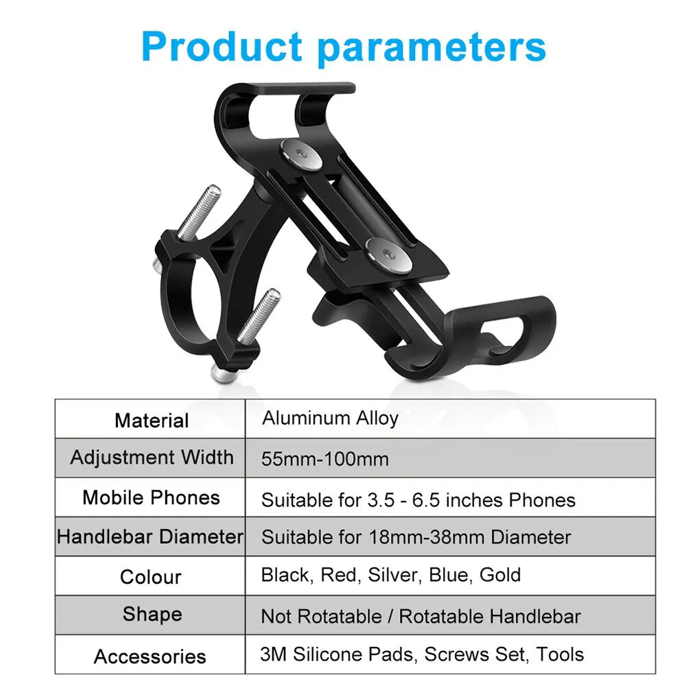 Universal Aluminum Alloy Bike Phone Holder - Anti-Slip Mechanical Lock Mount - Metal Motorcycle GPS Clip for 4.0"-6.5" Smartphones