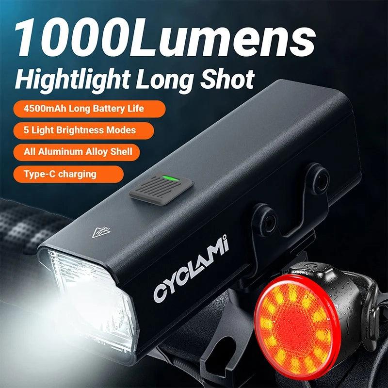 CYCLAMI Super Bright Bike Front Light - IPX6 Waterproof LED Headlight - Type-C Rechargeable Night Riding Safety Lamp for MTB &amp; Road
