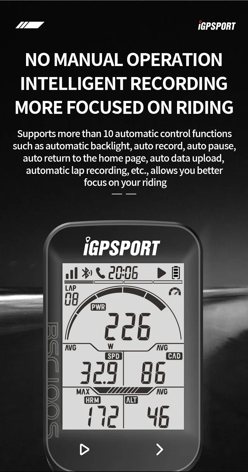 iGPSPORT BSC100S GPS Bike Computer - 2.6" LCD Wireless Speedometer - 40H Battery Life &amp; Type-C Charging - IPX7 Waterproof Cycling Odometer