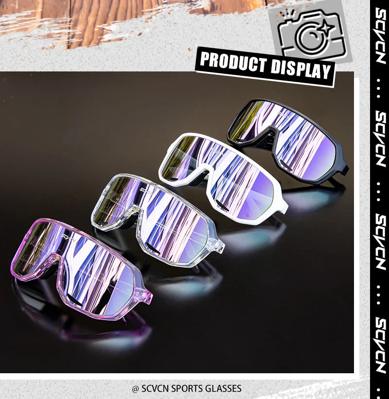 SCVCN S62 Photochromic Cycling Sunglasses - Smart Color Change Lens - UV400 TR-90 Ultralight Eyewear for MTB &amp; Road Bike Racing