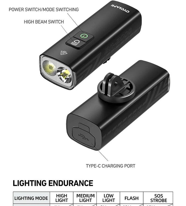 CYCLAMI Super Bright Bike Front Light - IPX6 Waterproof LED Headlight - Type-C Rechargeable Night Riding Safety Lamp for MTB &amp; Road
