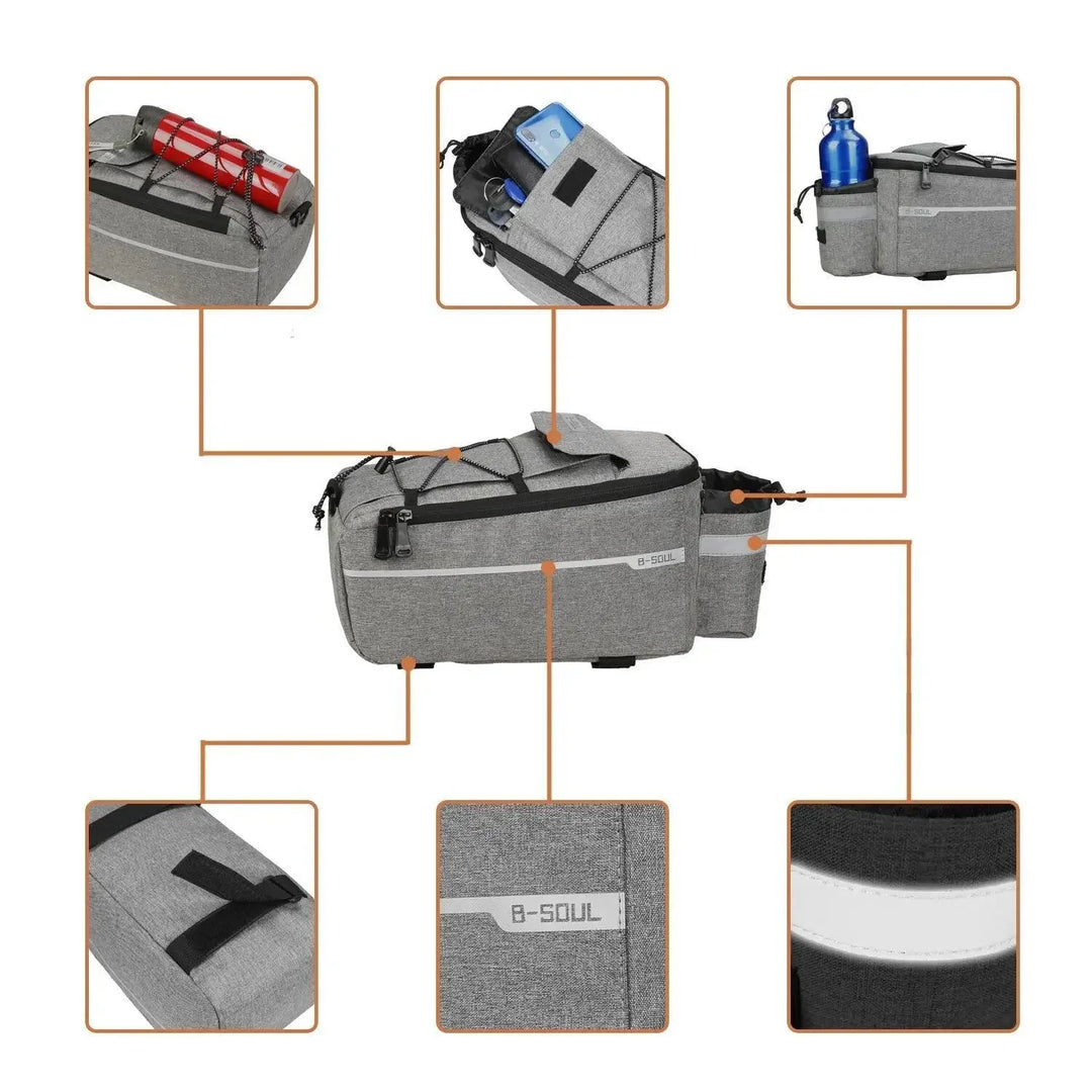 13L Bicycle Carrier Bag - Insulated Rear Rack Trunk Bag - Rainproof Pannier with Bottle Holder &amp; Shoulder Strap for Commuting &amp; Touring