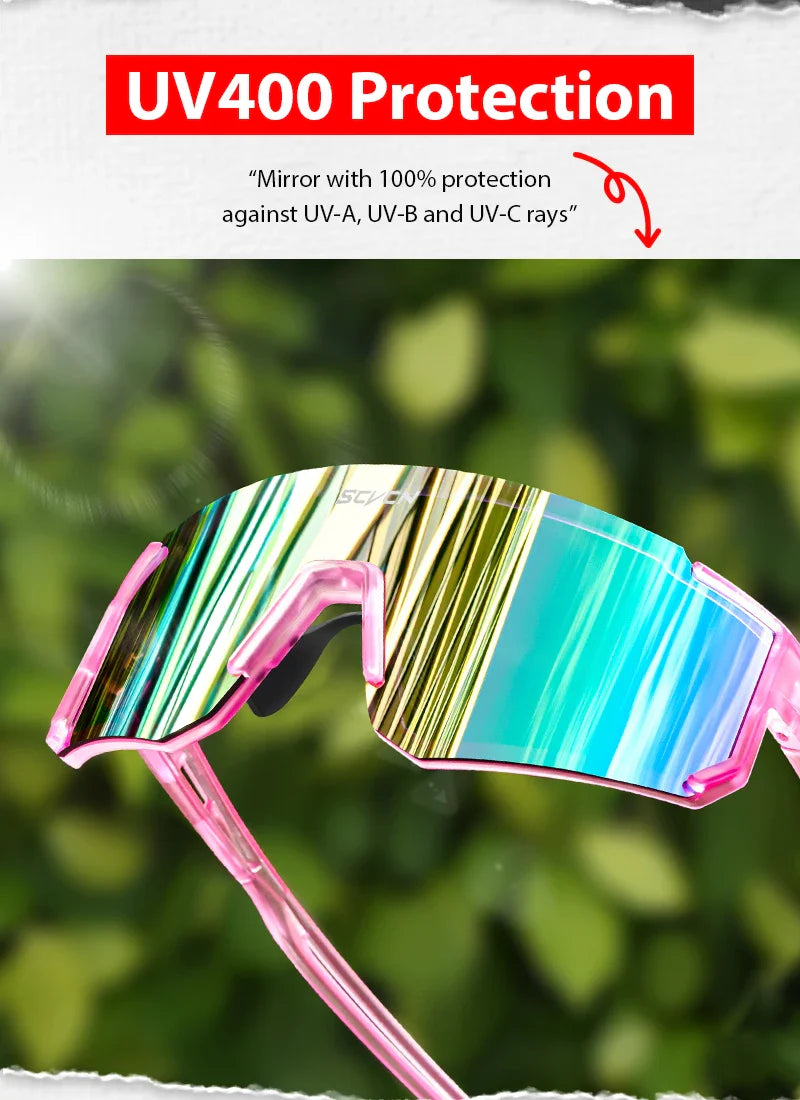 SCVCN S1411 Professional Cycling Sunglasses - UV400 Protection Wide View Eyewear - Lightweight TR-90 Sports Glasses for MTB &amp; Road Biking