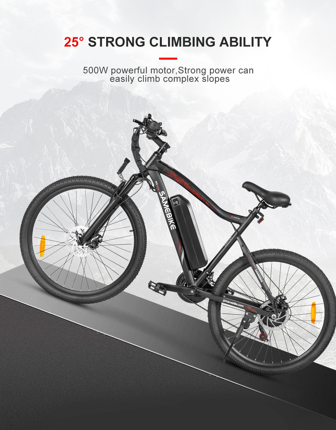 Samebike SY26-II Mountain Electric Bike with 7-Speed Rear Flywheel and Stable Drivetrain