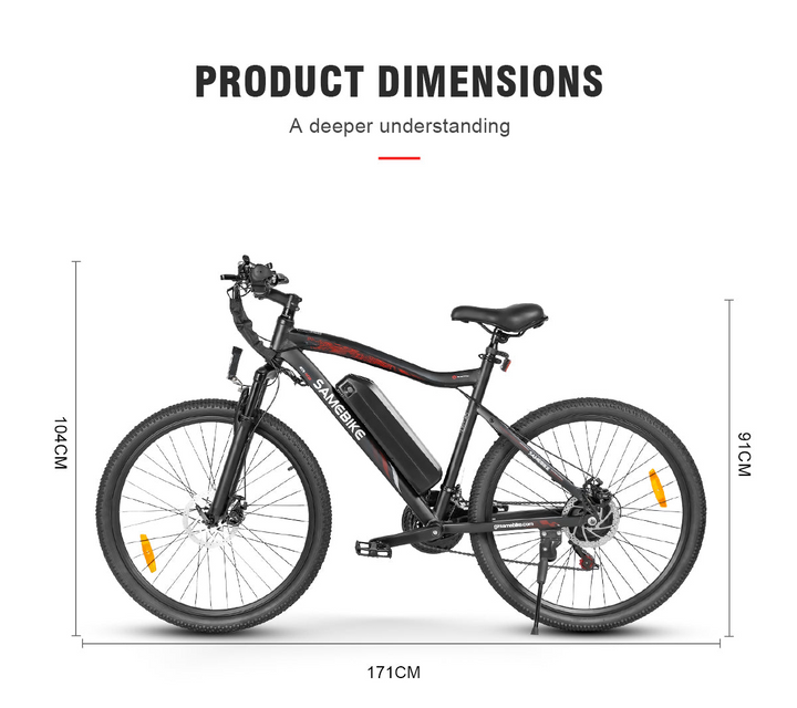 Samebike SY26-II Mountain Electric Bike with 7-Speed Rear Flywheel and Stable Drivetrain