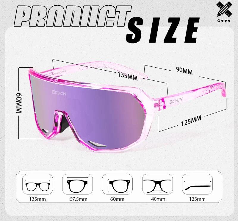 SCVCN S62 Photochromic Cycling Sunglasses - Smart Color Change Lens - UV400 TR-90 Ultralight Eyewear for MTB &amp; Road Bike Racing