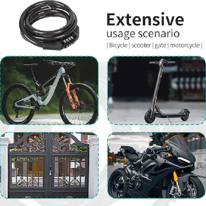 Anti-Theft Bicycle Lock - 4-Digit Password Security with 1-Meter Ultra-Strong Steel Cable