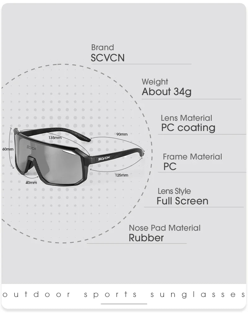 SCVCN Photochromic Cycling Sunglasses - Smart Color-Change Lens - UV400 TR-90 Ultralight Eyewear for MTB, Road Bike &amp; Running