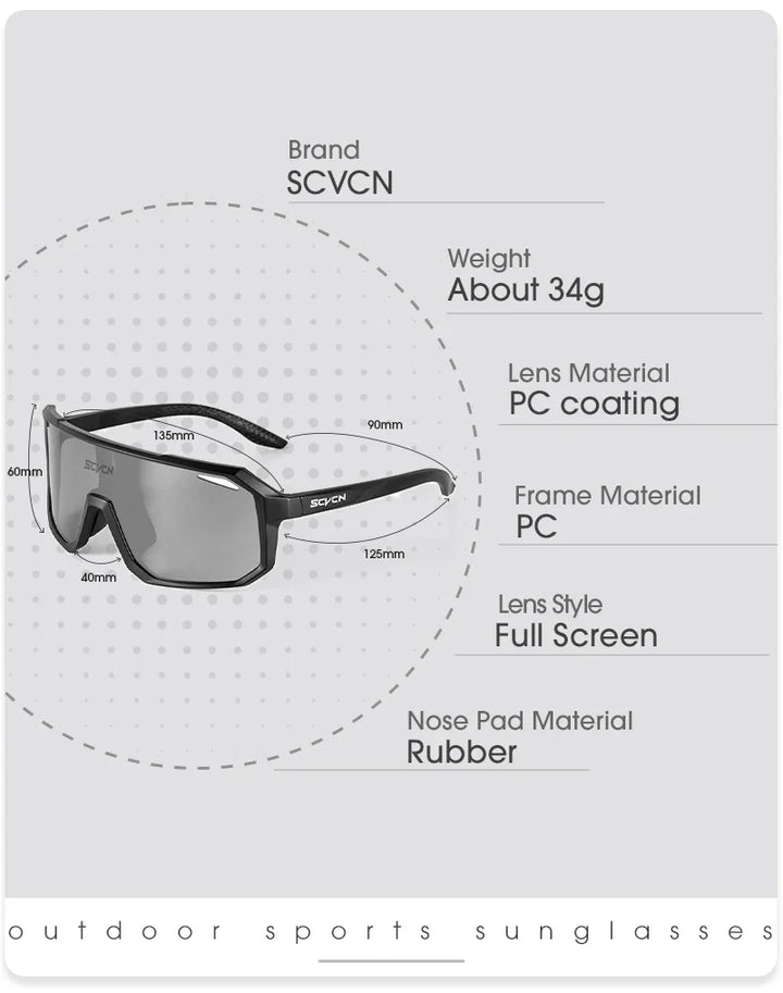 SCVCN Photochromic Cycling Sunglasses - Smart Color-Change Lens - UV400 TR-90 Ultralight Eyewear for MTB, Road Bike &amp; Running