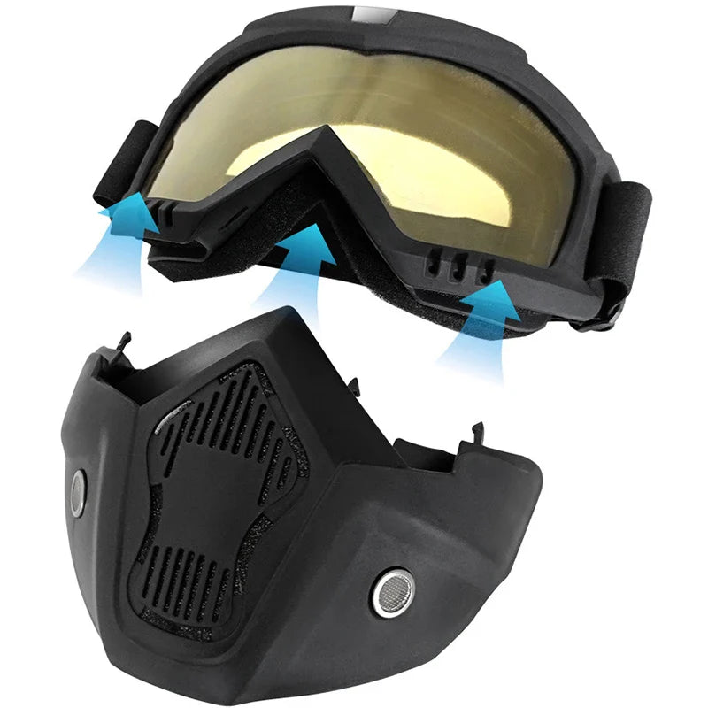 2-in-1 Outdoor Sport Windproof Mask &amp; Goggles - HD Motorcycle Riding Glasses for Snowboarding &amp; Cycling