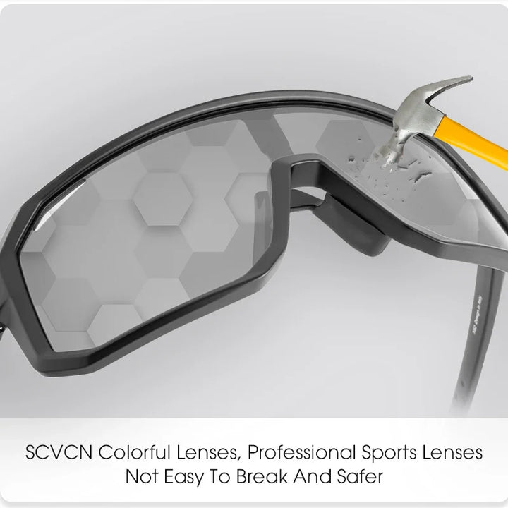 SCVCN Photochromic Cycling Sunglasses - Smart Color-Change Lens - UV400 TR-90 Ultralight Eyewear for MTB, Road Bike &amp; Running