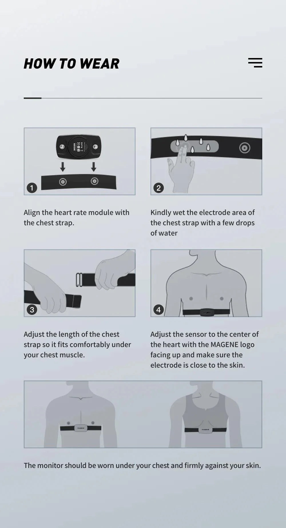 Magene H64 Heart Rate Monitor - Dual Mode ANT+ &amp; Bluetooth Smart Sensor - IP67 Waterproof Chest Strap for Cycling &amp; Running