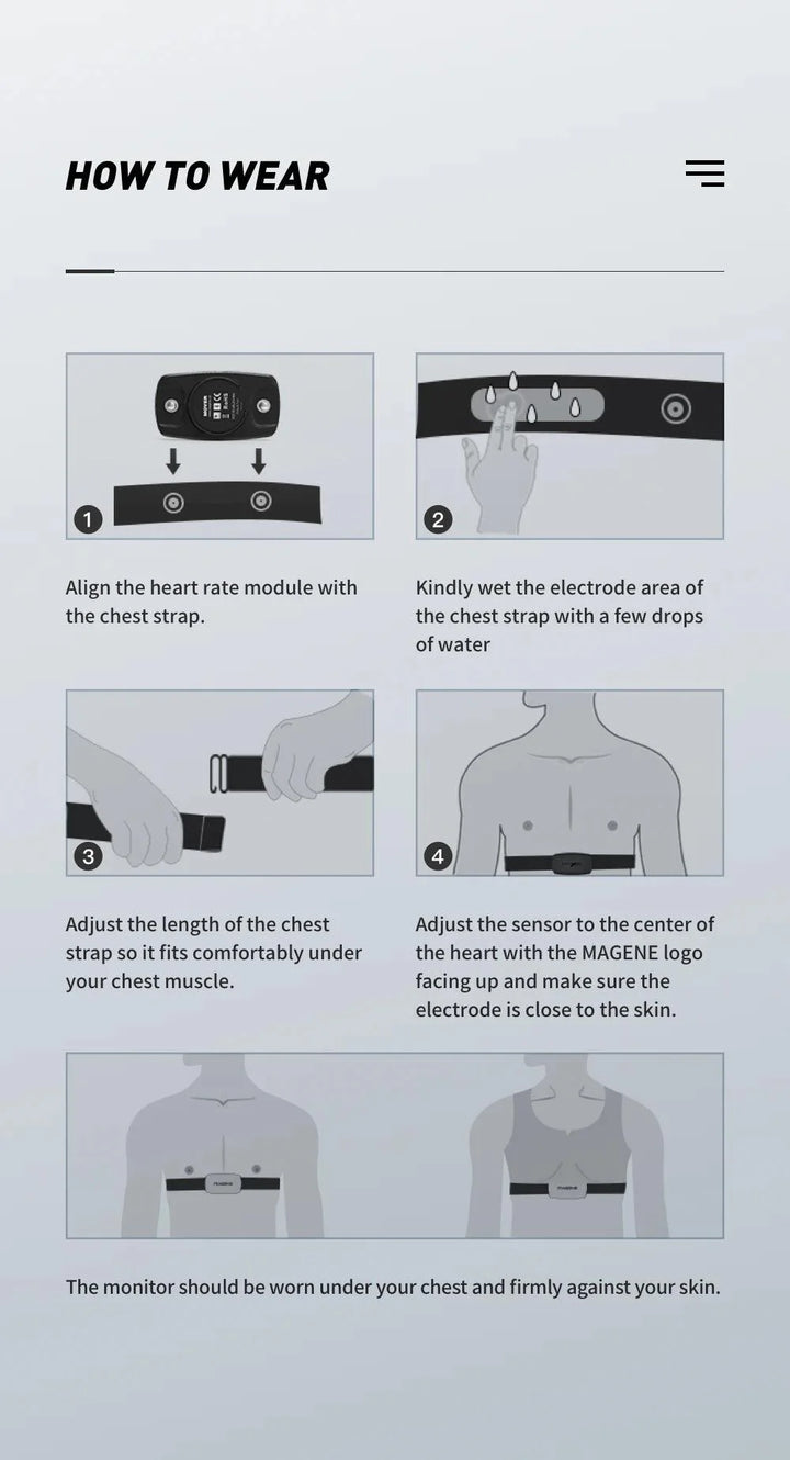 Magene H64 Heart Rate Monitor - Dual Mode ANT+ &amp; Bluetooth Smart Sensor - IP67 Waterproof Chest Strap for Cycling &amp; Running