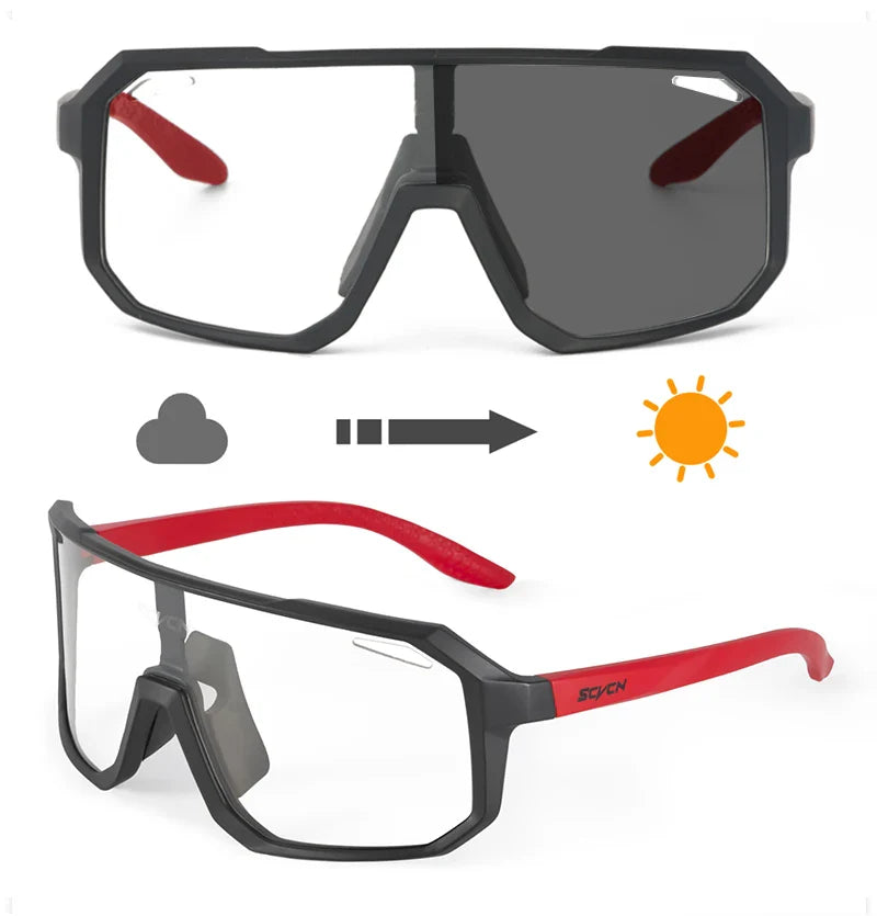 SCVCN Photochromic Cycling Sunglasses - Intelligent Lens Color Change - UV400 Protection TR-90 Frame for Road &amp; MTB Racing