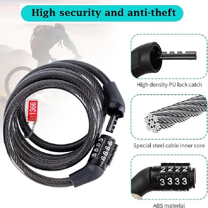 Anti-Theft Bicycle Lock - 4-Digit Password Security with 1-Meter Ultra-Strong Steel Cable