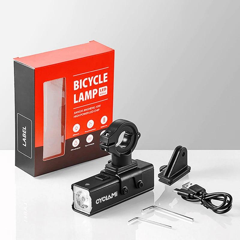 CYCLAMI Super Bright Bike Front Light - IPX6 Waterproof LED Headlight - Type-C Rechargeable Night Riding Safety Lamp for MTB &amp; Road