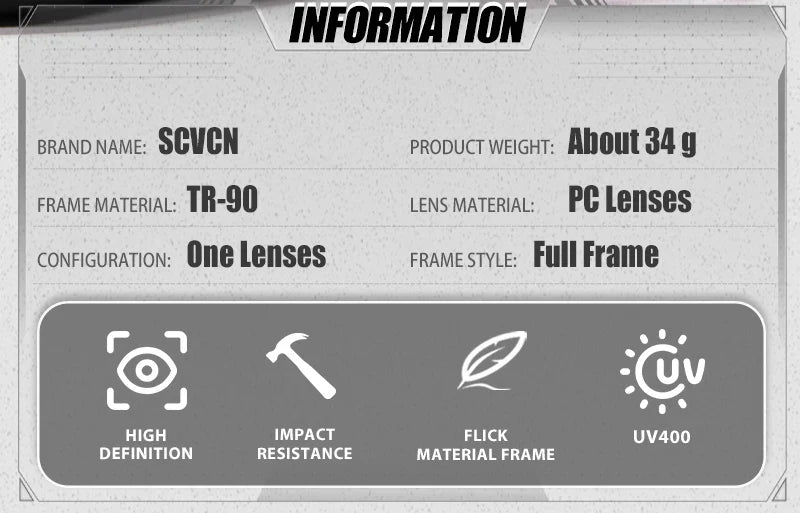 SCVCN S62 Photochromic Cycling Sunglasses - Smart Color Change Lens - UV400 TR-90 Ultralight Eyewear for MTB &amp; Road Bike Racing