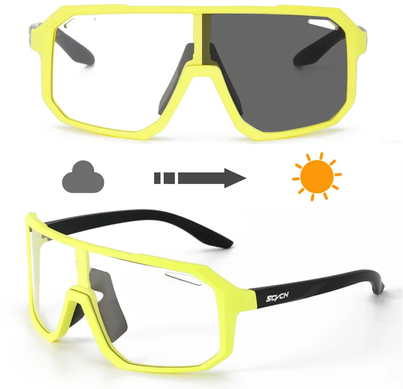 SCVCN Photochromic Cycling Sunglasses - Smart Color-Change Lens - UV400 TR-90 Ultralight Eyewear for MTB, Road Bike &amp; Running