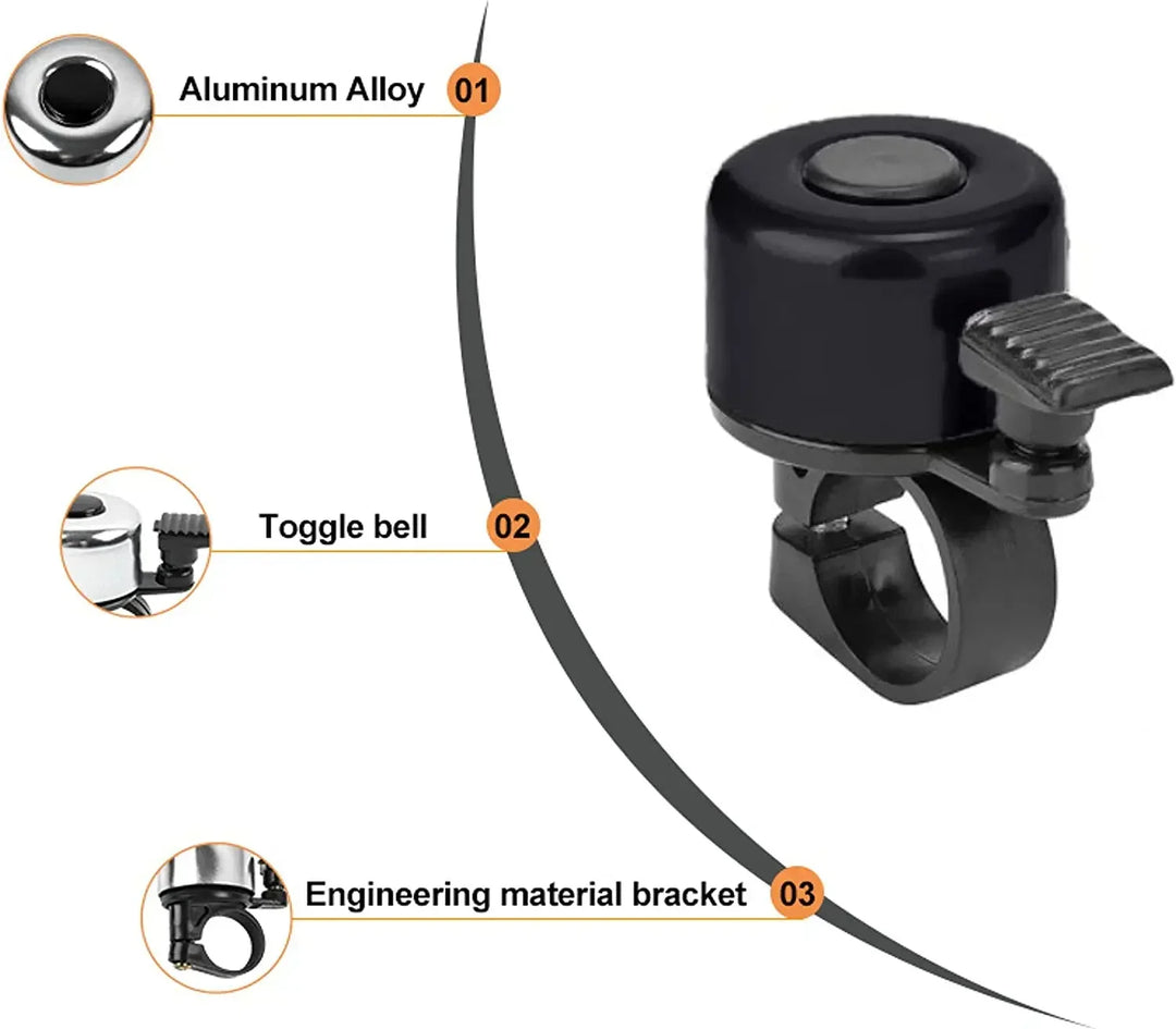 Compact Alloy Bike Bell - Loud Crisp Sound Safety Alarm for Mountain &amp; Road Bikes - Small Size