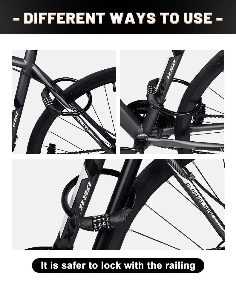 Portable 4-Digit Password Bike Lock - High-Security Resettable Combination Lock for MTB &amp; Road Bikes
