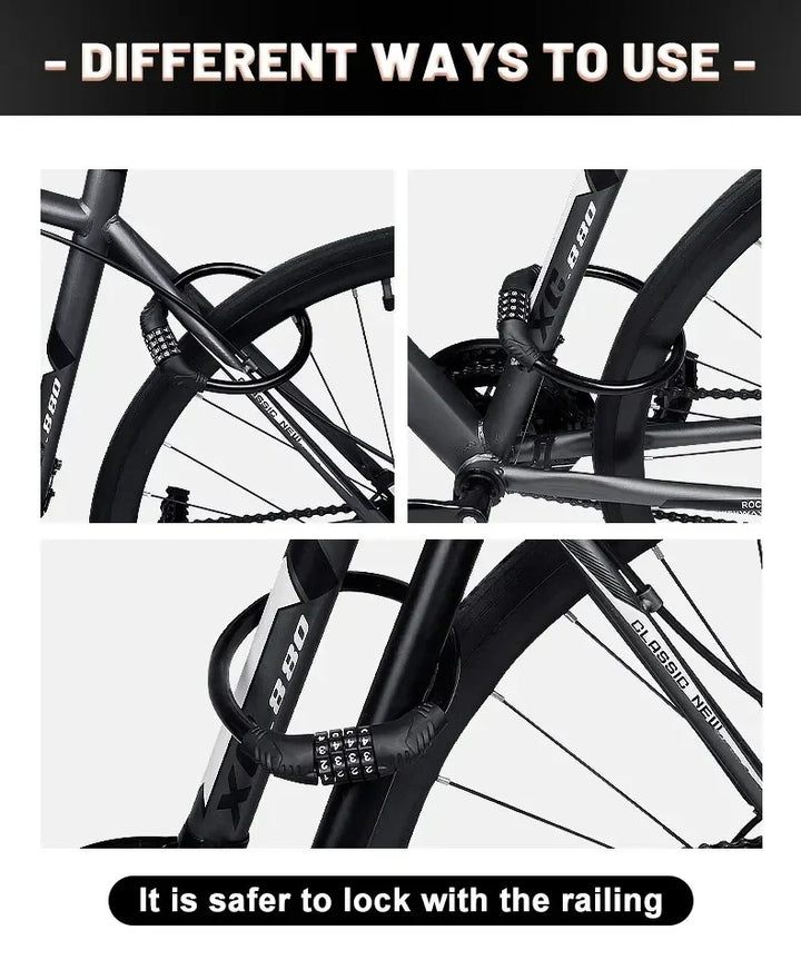Portable 4-Digit Password Bike Lock - High-Security Resettable Combination Lock for MTB &amp; Road Bikes