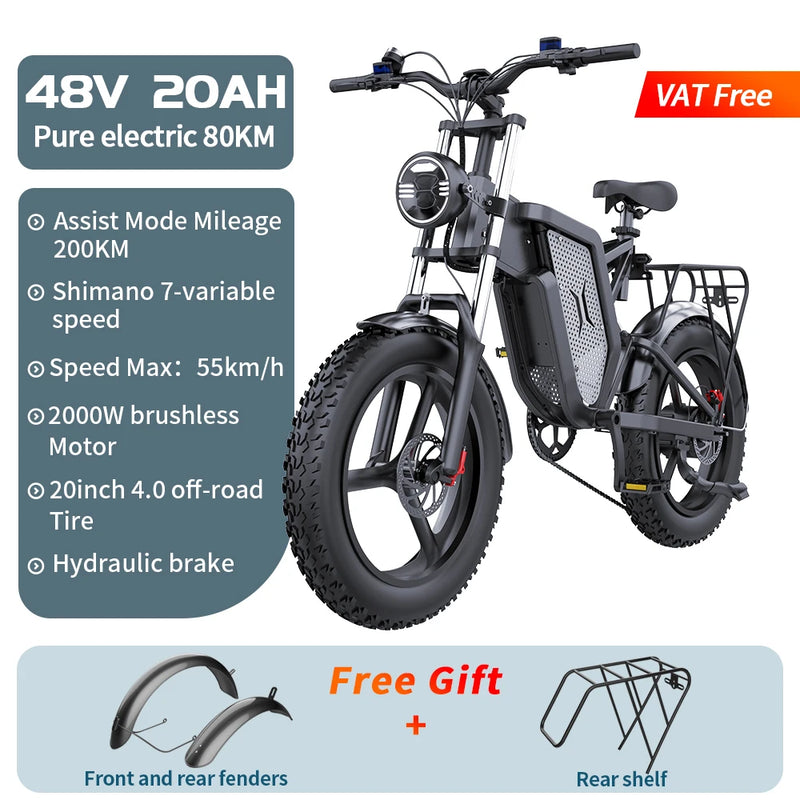Carregue a imagem no visualizador da Galeria, Powerful EKX X20 2000W Electric Mountain Bike for Adults - 48V Battery, 35AH, 20 Inch Wheels
