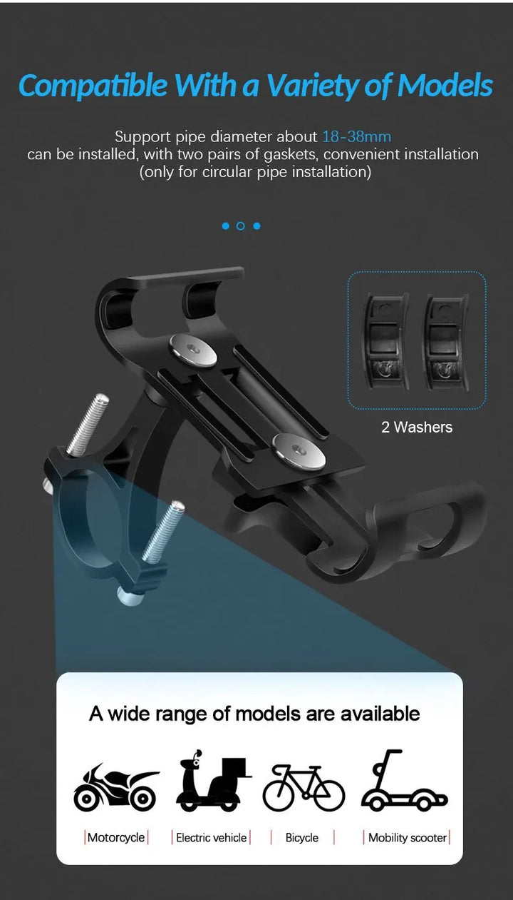 Universal Aluminum Alloy Bike Phone Holder - Anti-Slip Mechanical Lock Mount - Metal Motorcycle GPS Clip for 4.0"-6.5" Smartphones