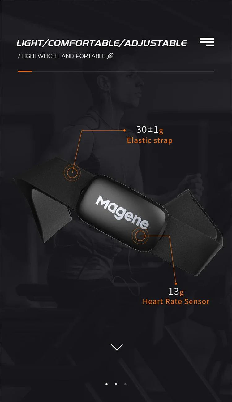 Magene H64 Heart Rate Monitor - Dual Mode ANT+ &amp; Bluetooth Smart Sensor - IP67 Waterproof Chest Strap for Cycling &amp; Running