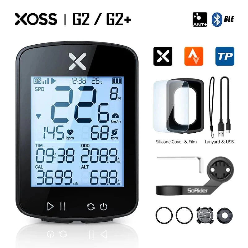 XOSS G+ G2 Smart GPS Bike Computer - 2nd Generation Wireless Cycling Speedometer with ANT+ &amp; Bluetooth for Strava Sync