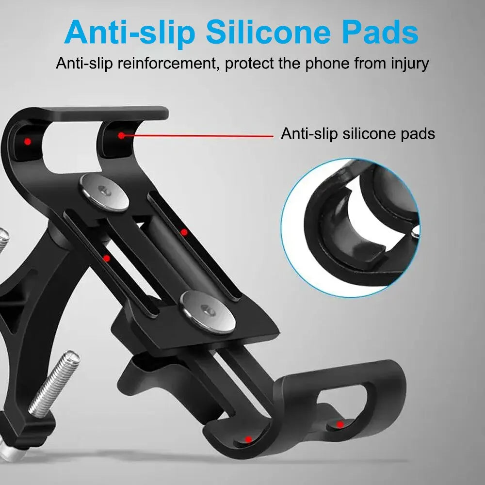 Universal Aluminum Alloy Bike Phone Holder - Anti-Slip Mechanical Lock Mount - Metal Motorcycle GPS Clip for 4.0"-6.5" Smartphones