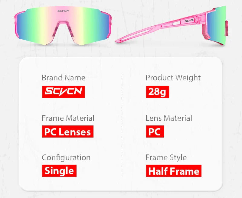 SCVCN S1411 Professional Cycling Sunglasses - UV400 Protection Wide View Eyewear - Lightweight TR-90 Sports Glasses for MTB &amp; Road Biking