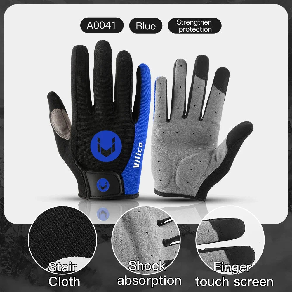Touch-Screen Full Finger Bike Gloves - Shock-Proof Padded &amp; Breathable Cycling Mittens for MTB &amp; Road Racing