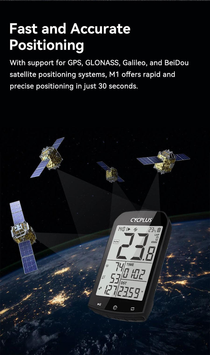 CYCPLUS M1 Smart GPS Bike Computer - 2.9-inch Huge Screen Wireless Speedometer with ANT+ &amp; Bluetooth for Strava Sync