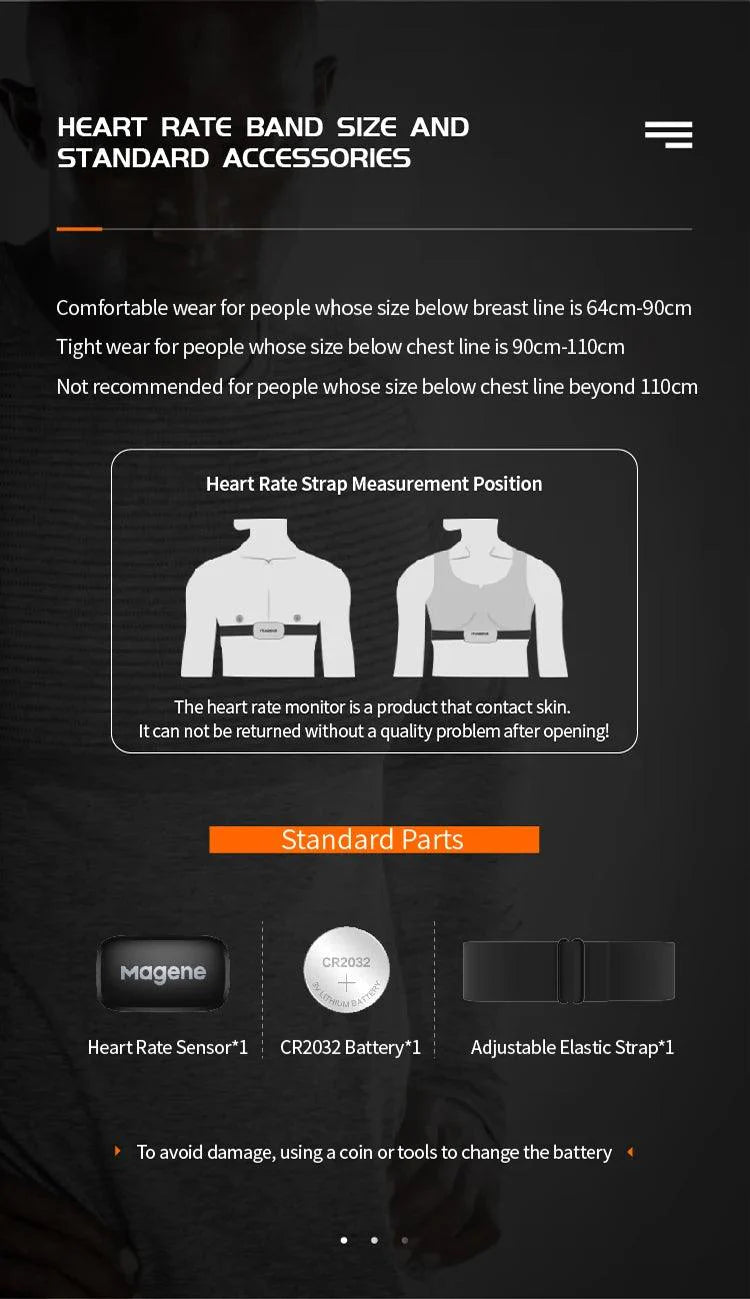 Magene H64 Heart Rate Monitor - Dual Mode ANT+ &amp; Bluetooth Smart Sensor - IP67 Waterproof Chest Strap for Cycling &amp; Running