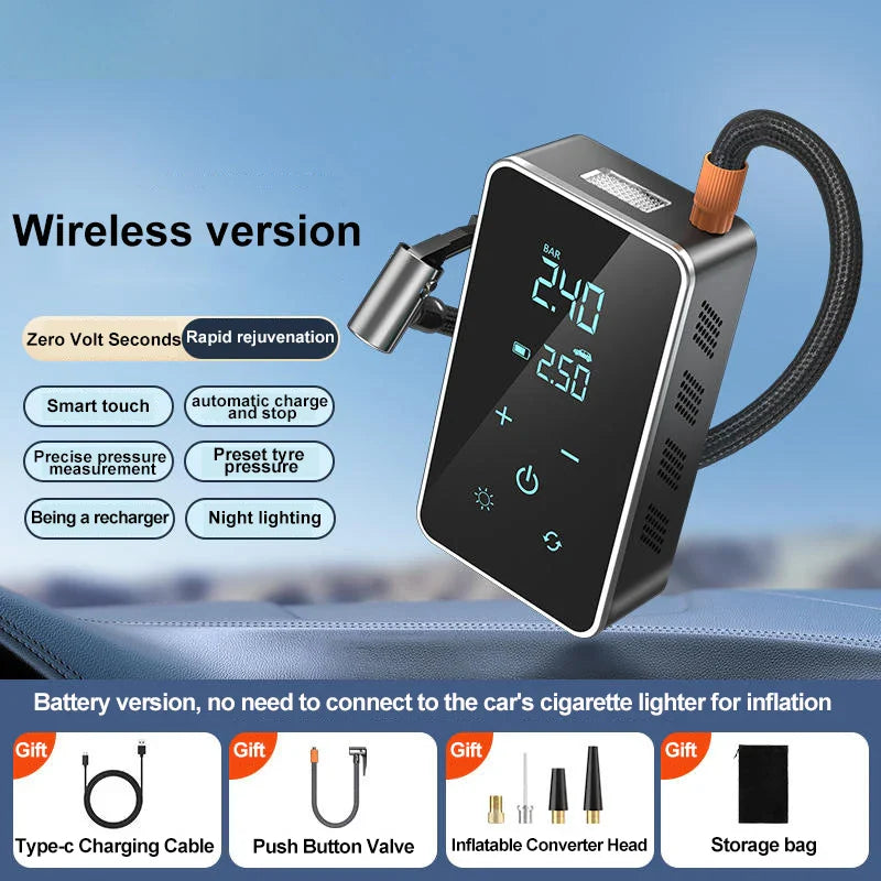 150PSI Smart Touch Screen Tire Inflator - Portable Wireless Electric Air Pump for Car &amp; Bike