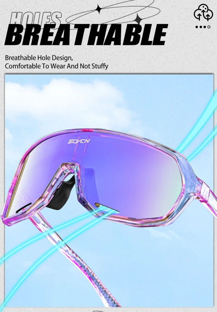 SCVCN S62 Photochromic Cycling Sunglasses - Smart Color Change Lens - UV400 TR-90 Ultralight Eyewear for MTB &amp; Road Bike Racing