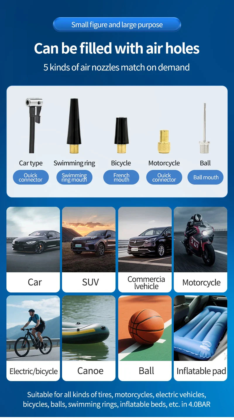 150PSI Smart Touch Screen Tire Inflator - Portable Wireless Electric Air Pump for Car &amp; Bike