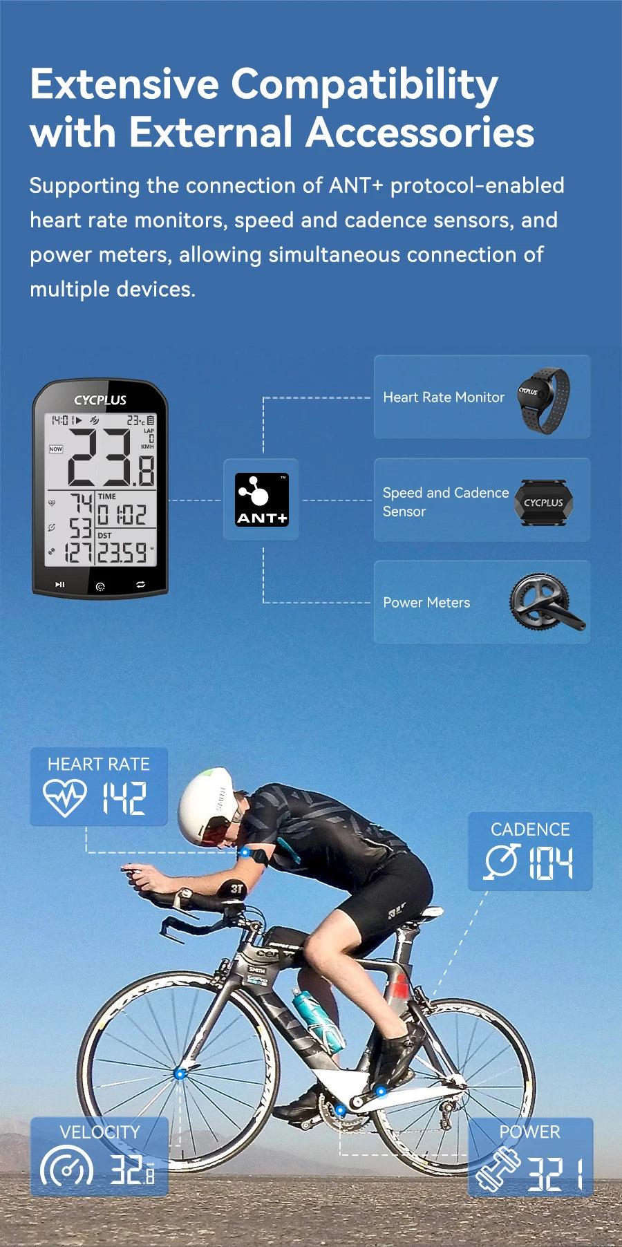 CYCPLUS M1 Smart GPS Bike Computer - 2.9-inch Huge Screen Wireless Speedometer with ANT+ &amp; Bluetooth for Strava Sync