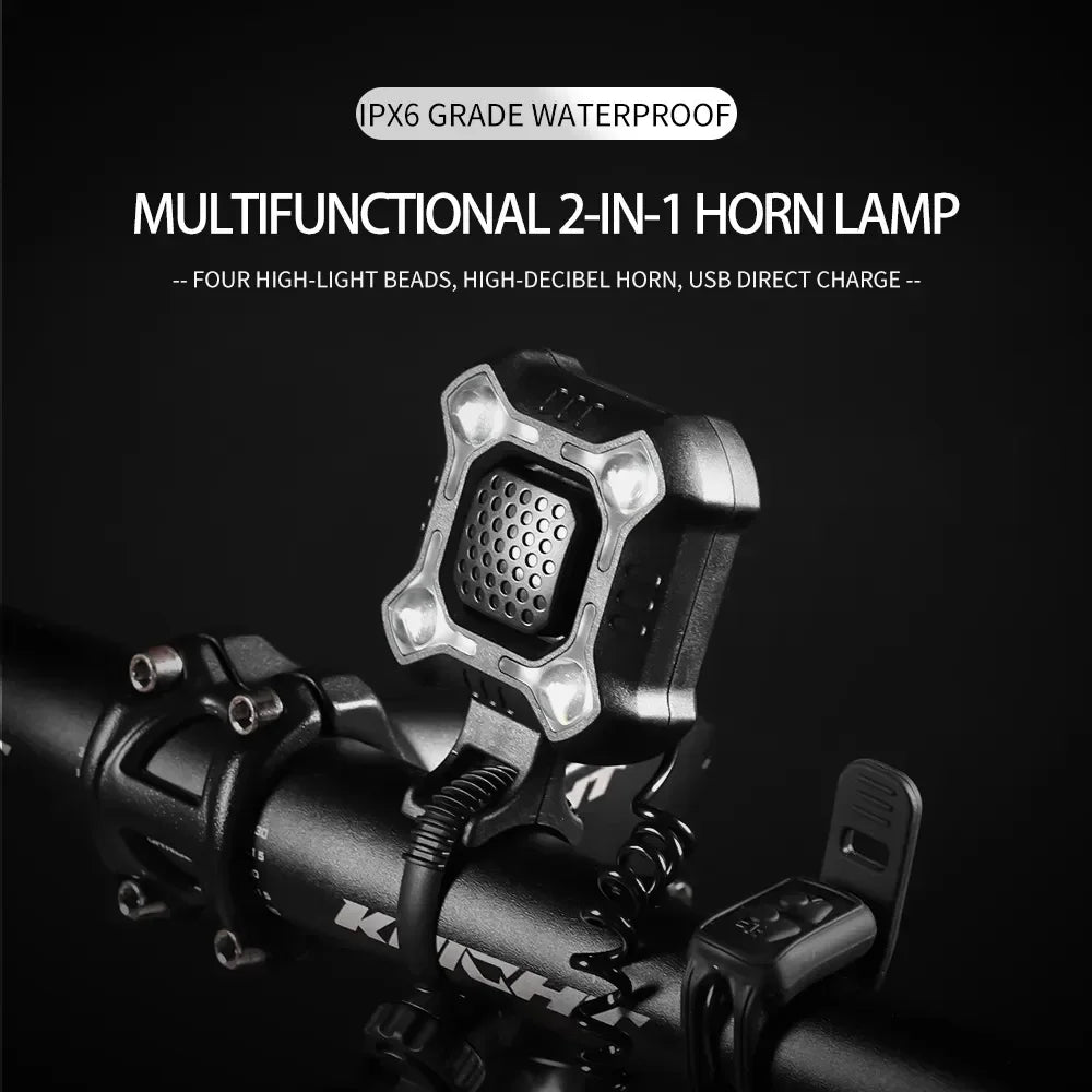 2-in-1 Bicycle Electric Horn &amp; Front Light - USB Rechargeable 120dB Loud Alarm - Waterproof LED Safety Lamp for E-Bike, Scooter &amp; MTB