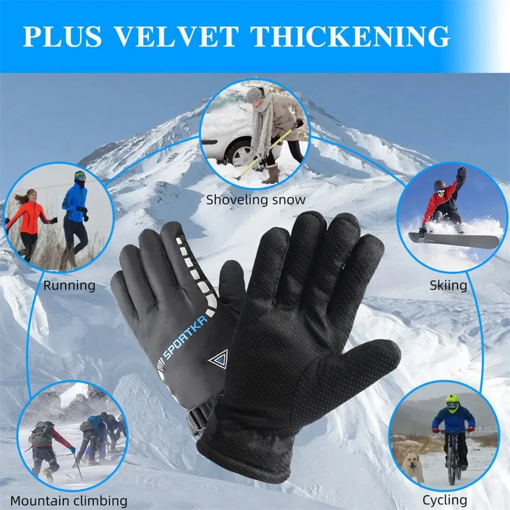 Unisex Winter Thermal Gloves - Thickened Fleece Lining - Waterproof &amp; Windproof Full Finger Mittens for Skiing, Running &amp; Cycling