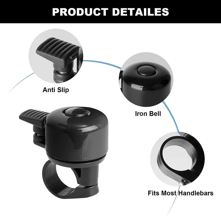 Compact Alloy Bike Bell - Loud Crisp Sound Safety Alarm for Mountain &amp; Road Bikes - Small Size