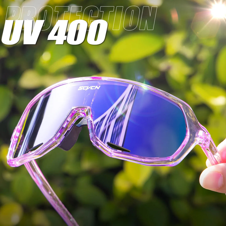 SCVCN S62 Photochromic Cycling Sunglasses - Smart Color Change Lens - UV400 TR-90 Ultralight Eyewear for MTB &amp; Road Bike Racing