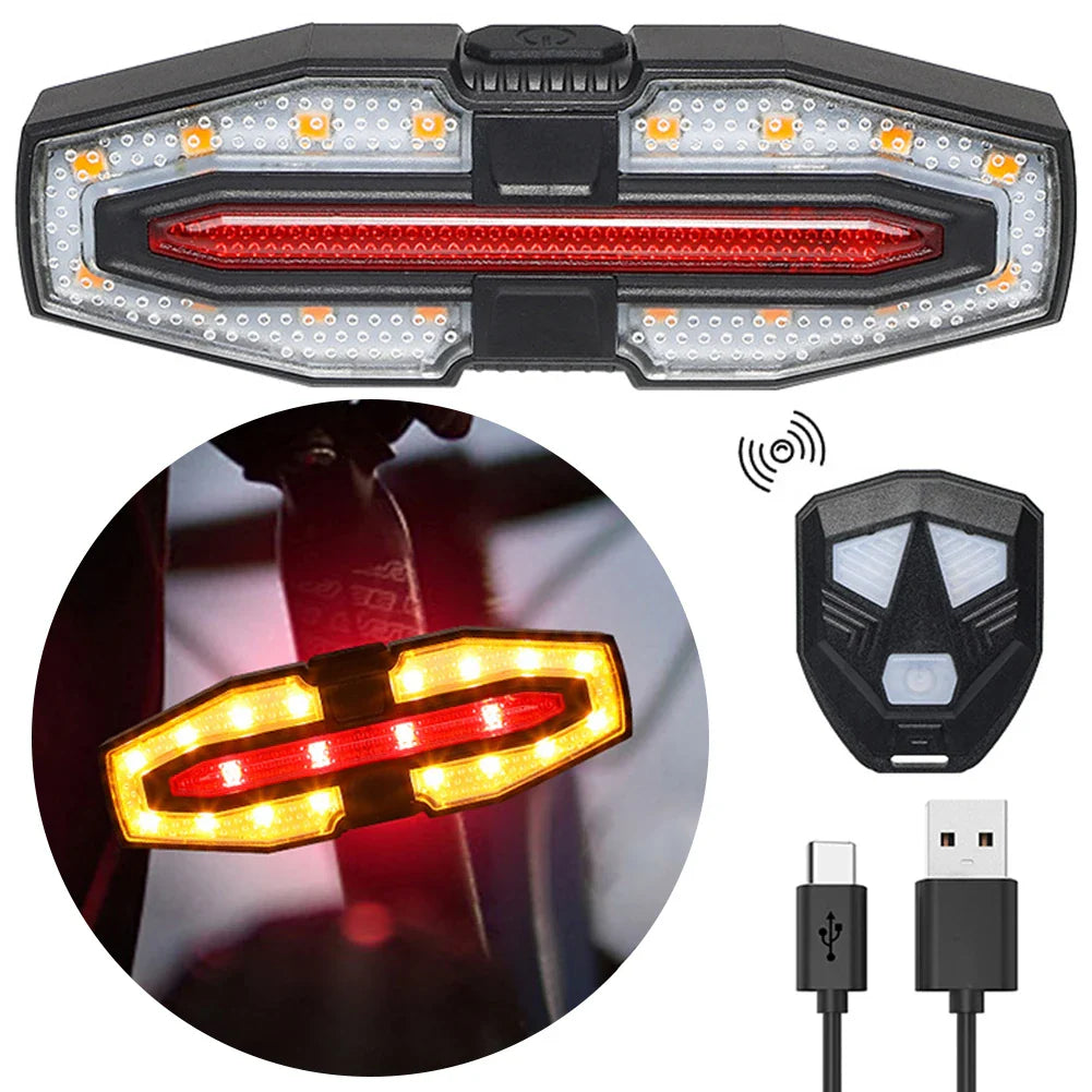 Wireless Remote Control Bicycle Tail Light - Smart Turn Signals &amp; 120dB Audible Horn - USB Rechargeable LED Bike Back Light for Night Riding Safety