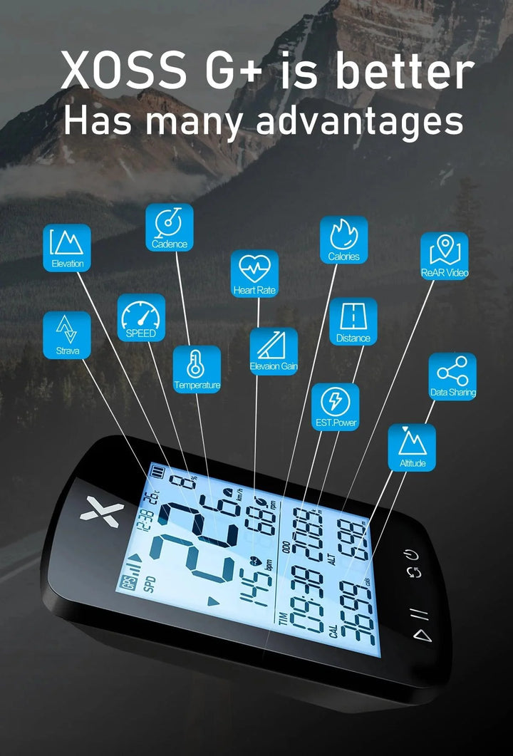 XOSS G+ G2 Smart GPS Bike Computer - 2nd Generation Wireless Cycling Speedometer with ANT+ &amp; Bluetooth for Strava Sync