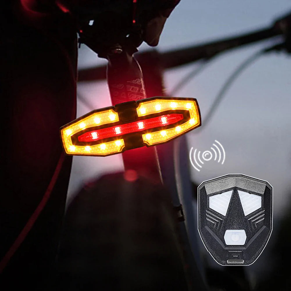 Wireless Remote Control Bicycle Tail Light - Smart Turn Signals &amp; 120dB Audible Horn - USB Rechargeable LED Bike Back Light for Night Riding Safety